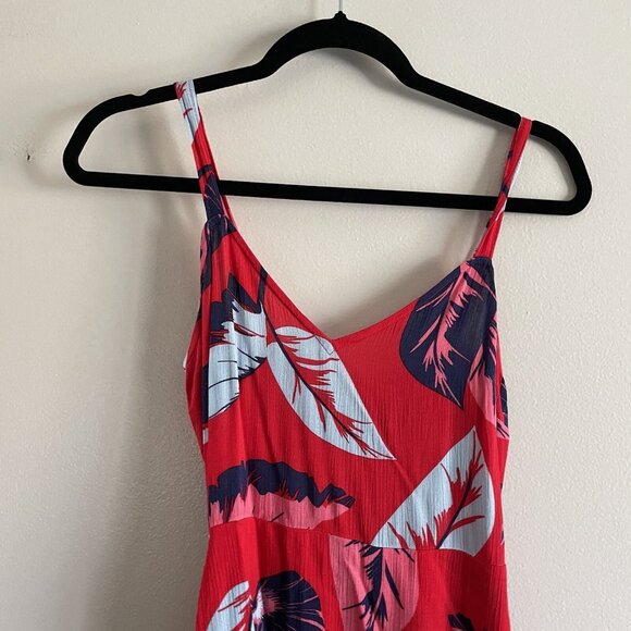 Express Women XXS Red Leaf Print Tropical Hawaiian Ruffle High Low Midi Sundress - Picture 5 of 10